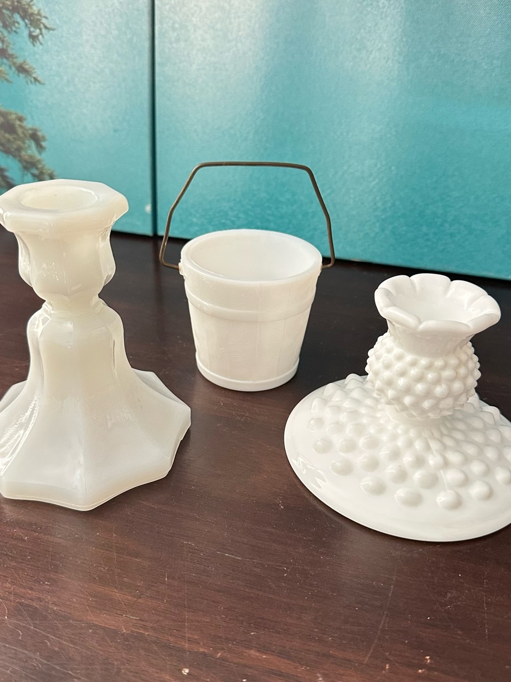 White Milk Glass Home Bath Accessories Set - Vintage Style